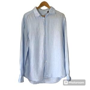 TASSO ELBA 100% Linen Light Blue Button Front Shirt L